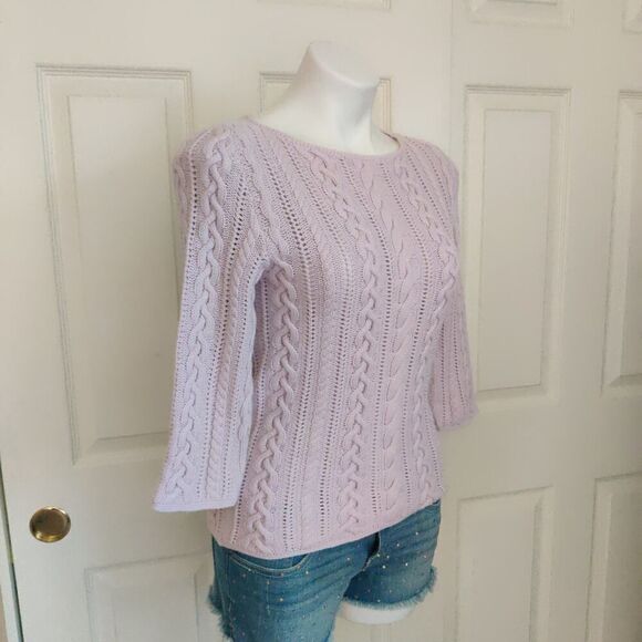 Lauren Ralph Lauren cable knit cotton 3/4 sleeves sweater sz PM - Picture 3 of 7